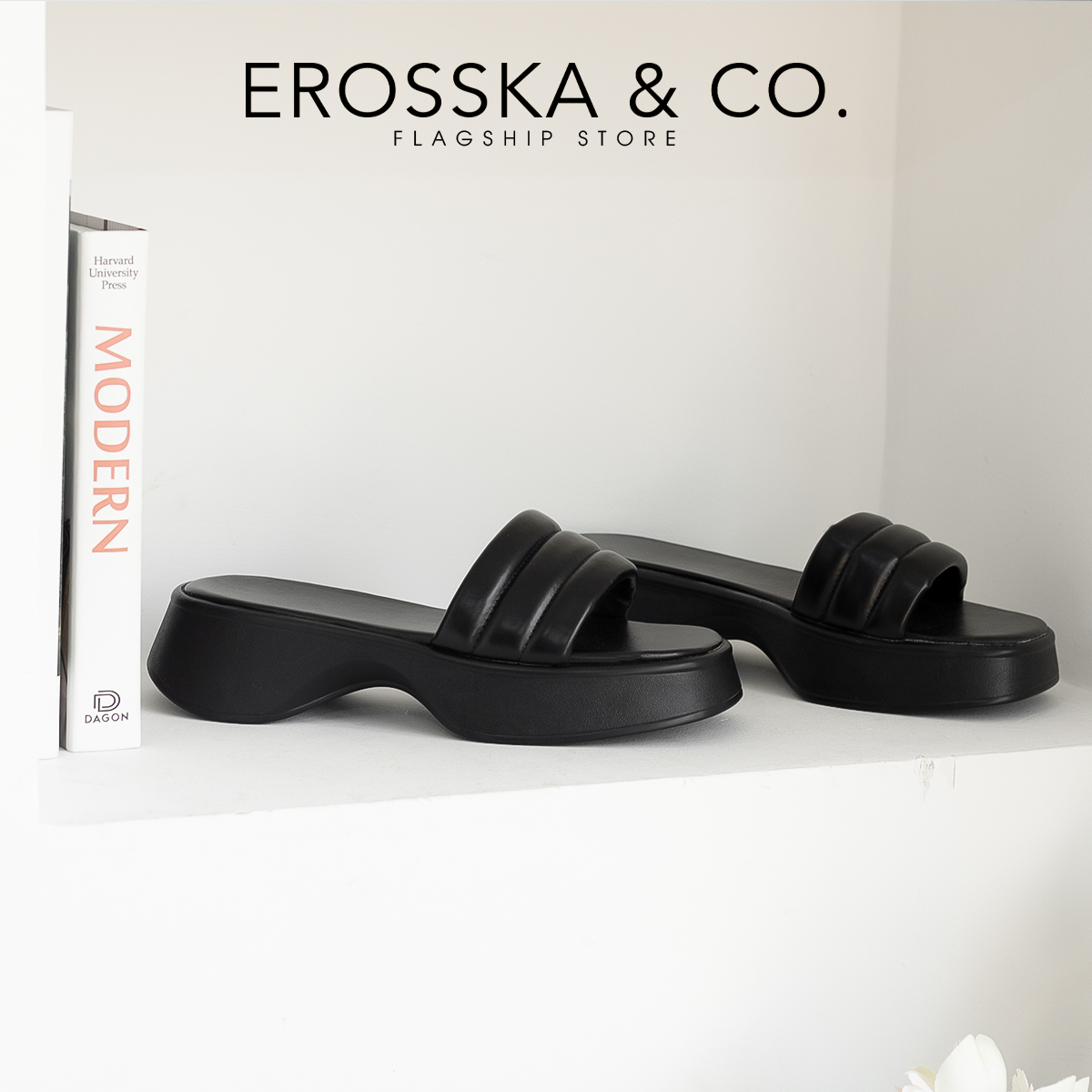 Erosska - Dép nữ quai ngang đế xuồng phong cách cá tính cao 3cm - SB002