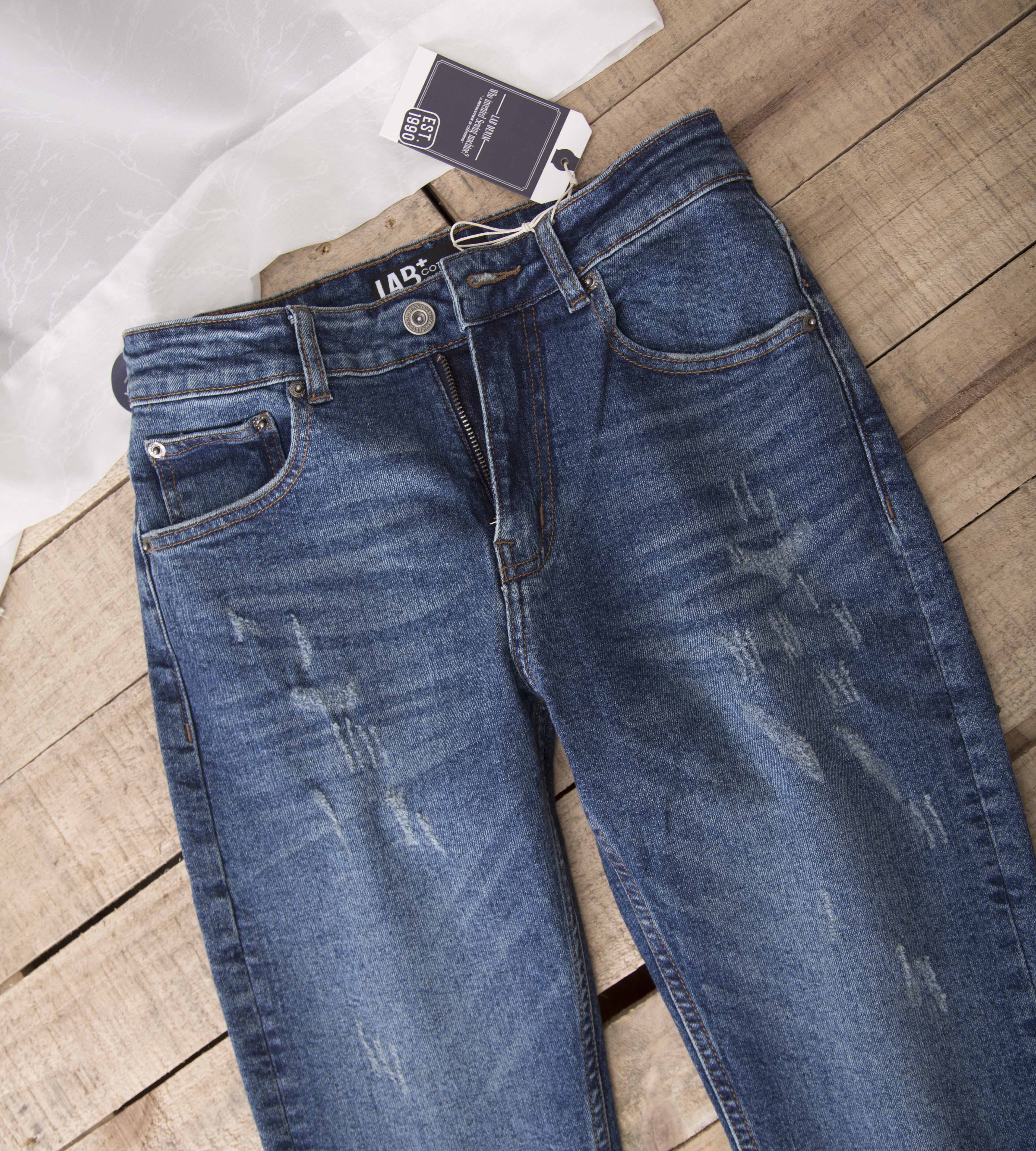 Quần jean nam cao cấp màu xanh đậm vintage rách mài nhẹ thương hiệu cottonlab - LAB220403