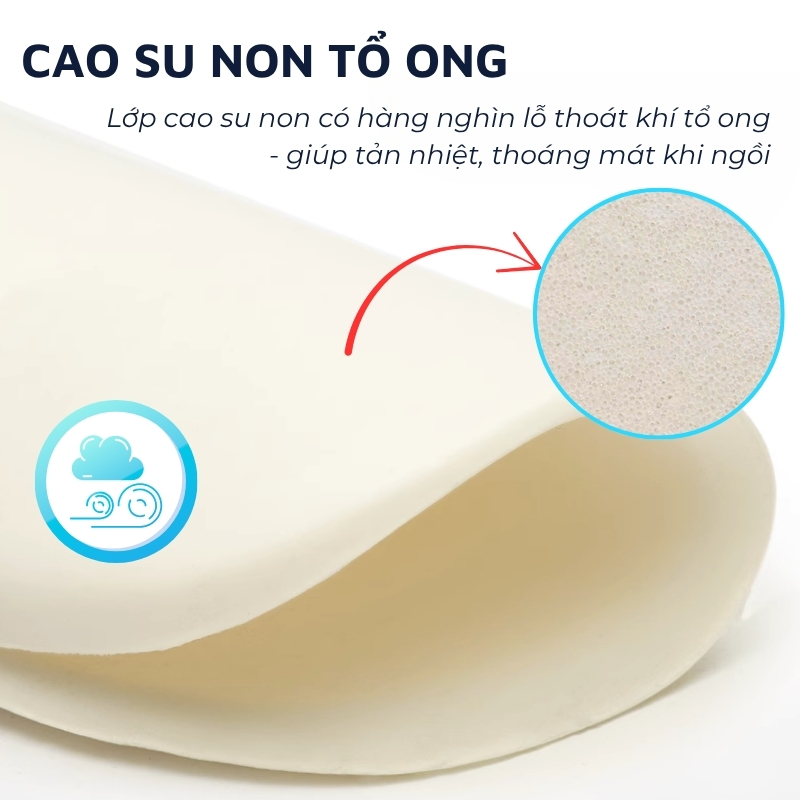 Đệm ngồi cao su non tổ ong và vải tản nhiệt DandiHome cho ghế công thái học