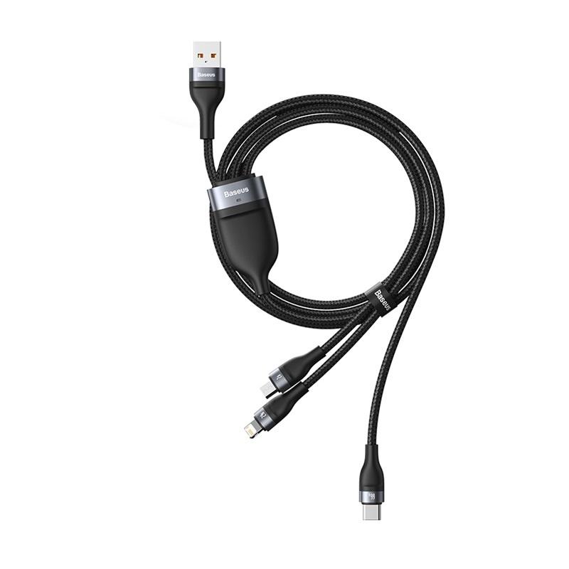 Baseus - Cáp sạc siêu nhanh 3 đầu BASEUS Flash SERIES 3 in 1 (Usb &amp; C/ L/ MICRO, 5A/66W QC &amp; Data Cable) (Hàng chính hãng