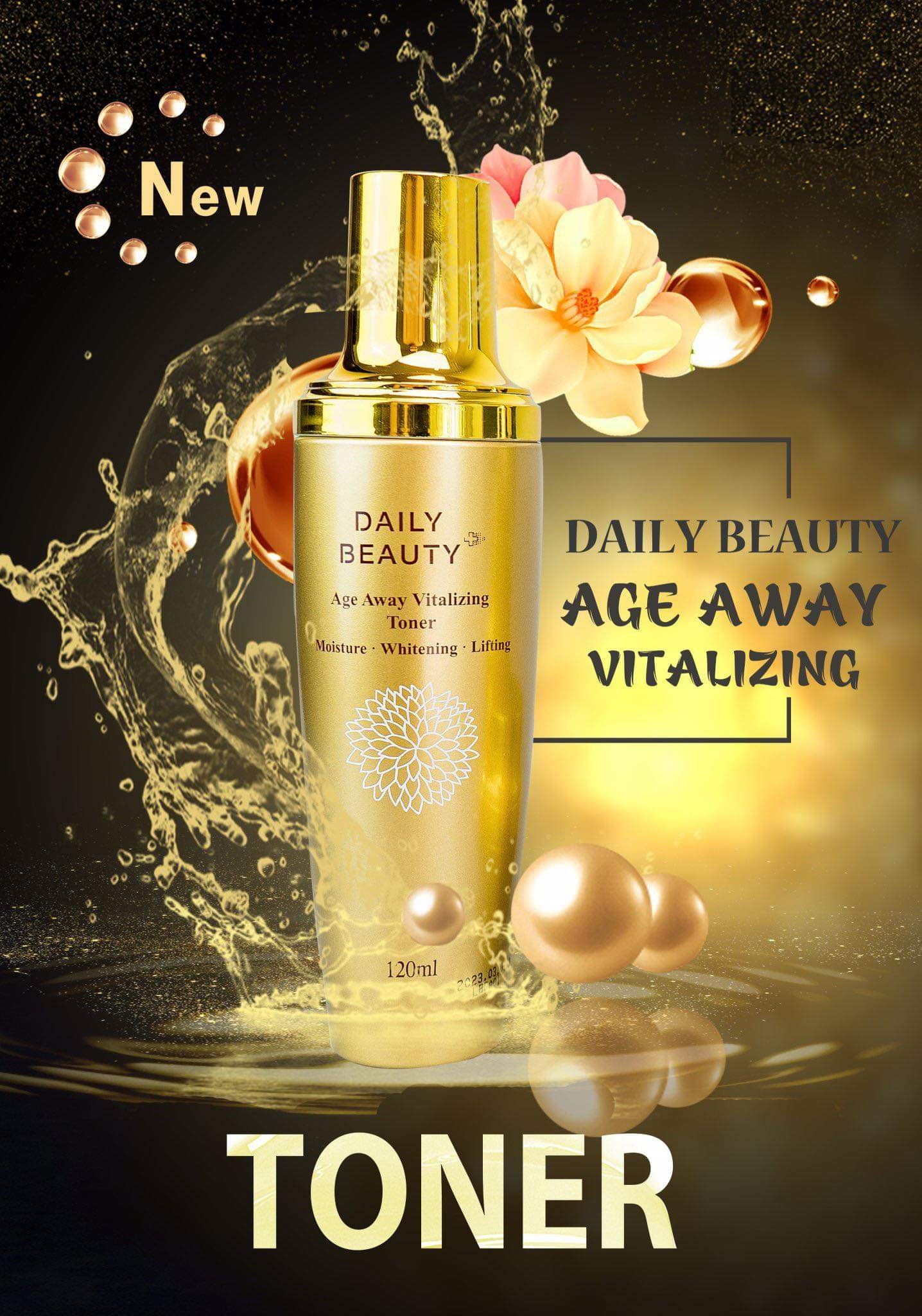 Combo dưỡng da mặt Daily Beauty Age Away Vitalizing gồm Nước hoa hồng, Serum, Sữa dưỡng, Kem mắt, Kem dưỡng ban đêm + kèm quà tặng