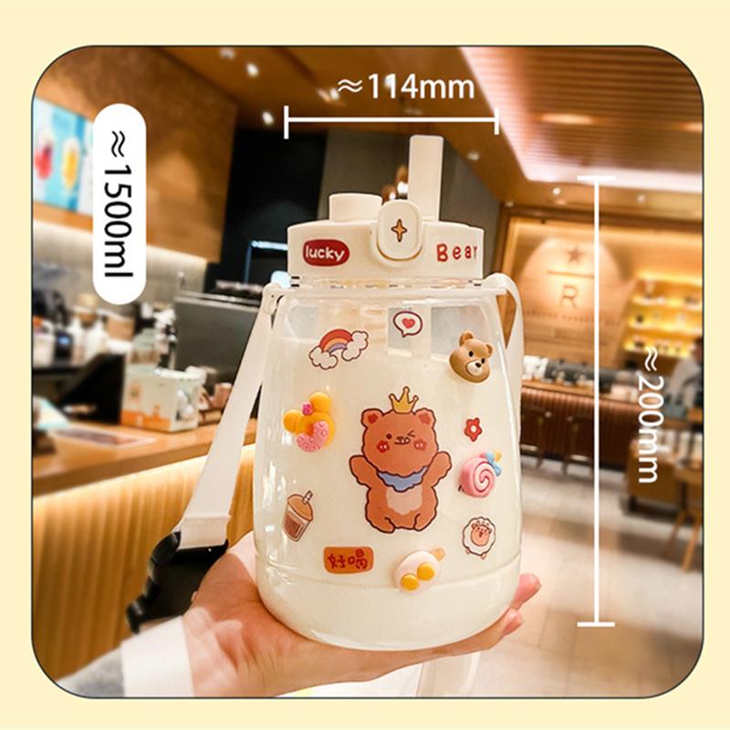 Bình Nước Dễ Thương Hoạt Hình Ống Hút Nhựa Cốc Trẻ Em An Toàn Không Chứa BPA Ngoài Trời Trong Suốt Nước Uống Thích Hợp Cho Người Lớn Trẻ Em