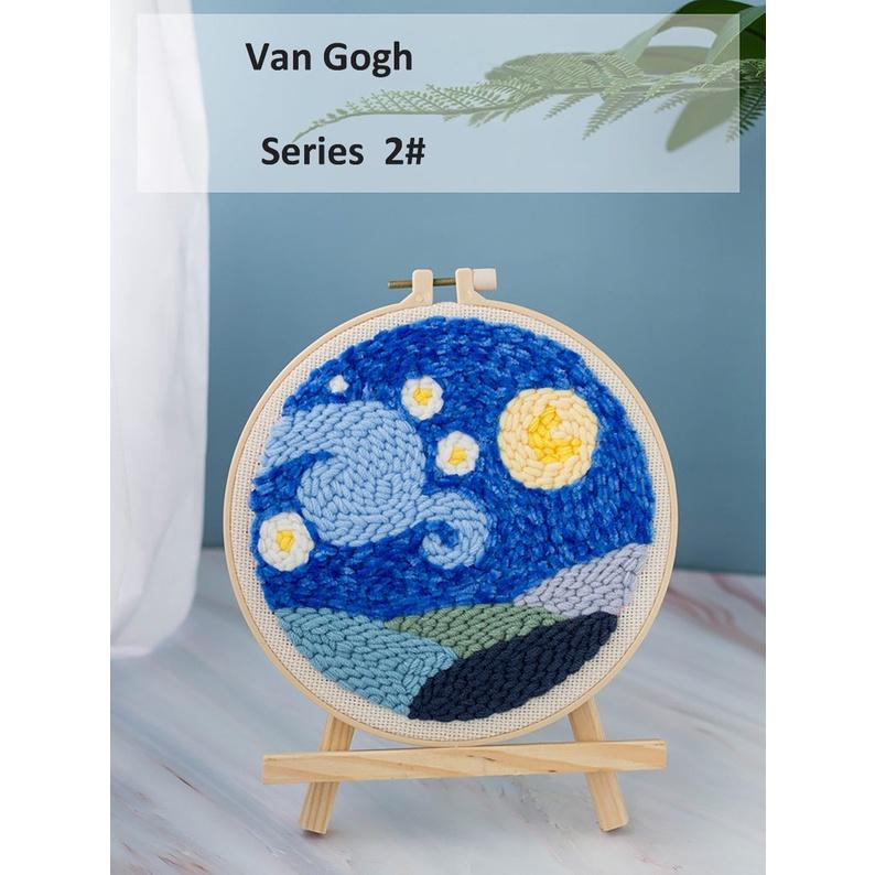 Bộ Thêu Len Xù Van Gogh Starry Night Sky - Trời Đêm - Punch Needle Decor có hướng dẫn, thêu len nổi