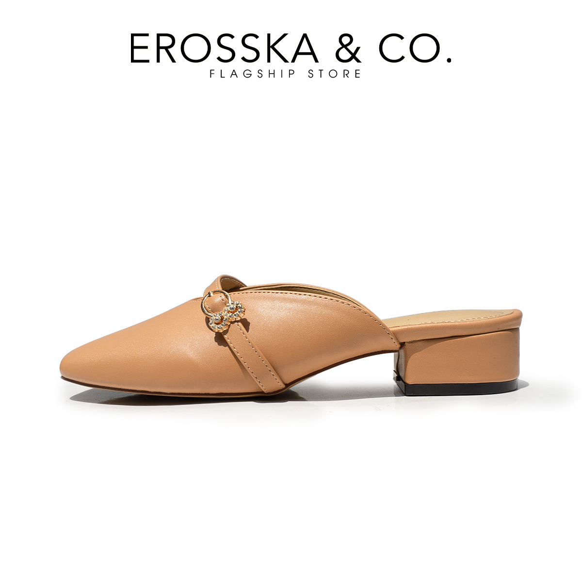 Erosska - Giày sục nữ mũi tròn phối dây phong cách thanh lịch EL022