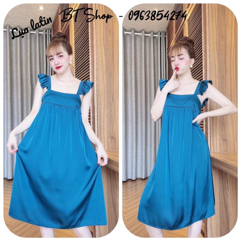 Váy đầm ngủ mặc nhà lụa latin màu trơn freesize 42-57kg