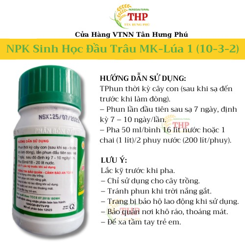 Phân Bón NPK Sinh Học Đầu Trâu MK-Lúa 1 | Phân bón lúa | Phân Bón lá NPK Sinh Học | chai 100ml