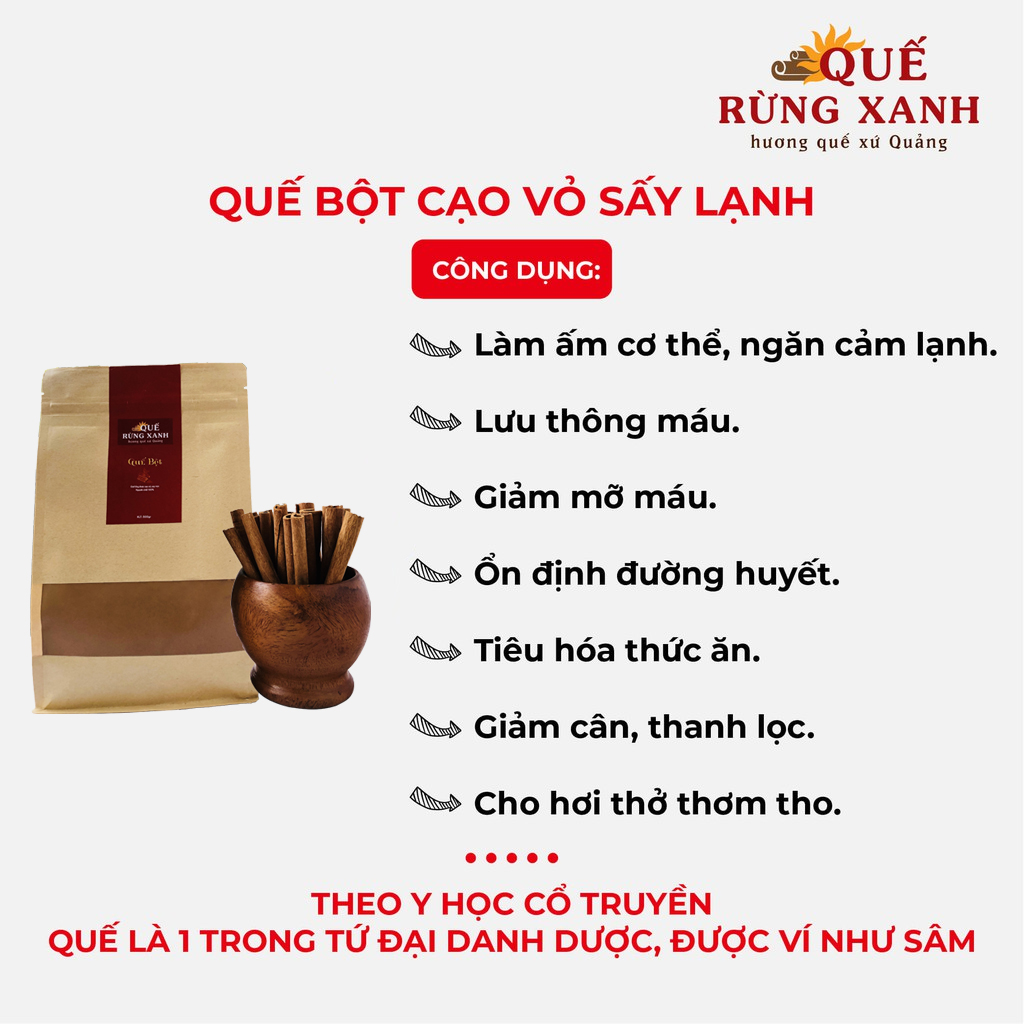 Quế Bột cạo vỏ, sấy lạnh, giúp lưu thông máu, giảm mỡ máu, tốt cho tim mạch, ổn định đường huyết túi 500g Quế Rừng Xanh - CHÍNH HÃNG