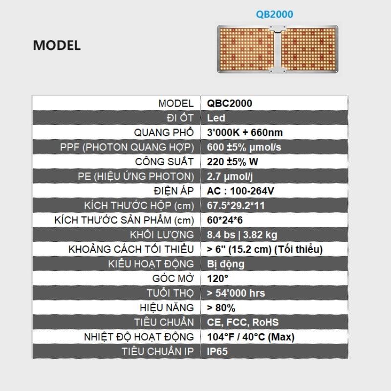 Đèn trồng cây Lượng tử QBC2000, Led grow lights chip Samsung 2000W