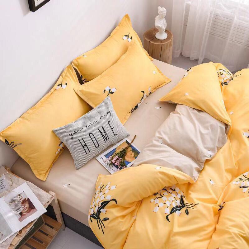 Bộ chăn ga gối Hàn Quốc hoa chuông vàng hiện đại bo chun đủ kích thước.