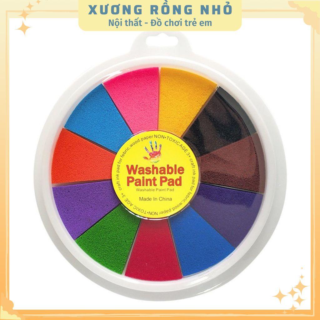 Màu chơi dấu vân tay loại to 12 màu kèm sách hướng dẫn COMBO Washable Paint Pad + Finger Painting Book