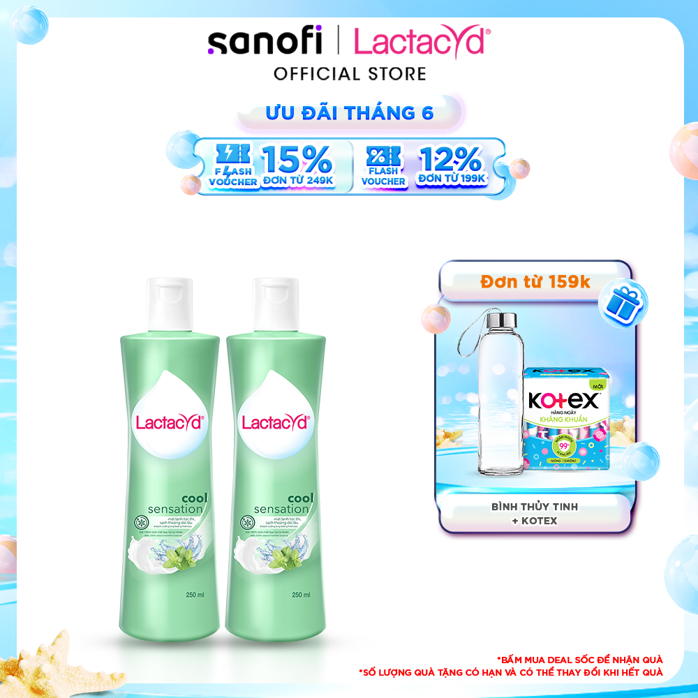 Bộ 2 DDVS Phụ Nữ Lactacyd Cool Sensation 250ml Mát Lạnh &amp; Sạch Thoáng Dài Lâu