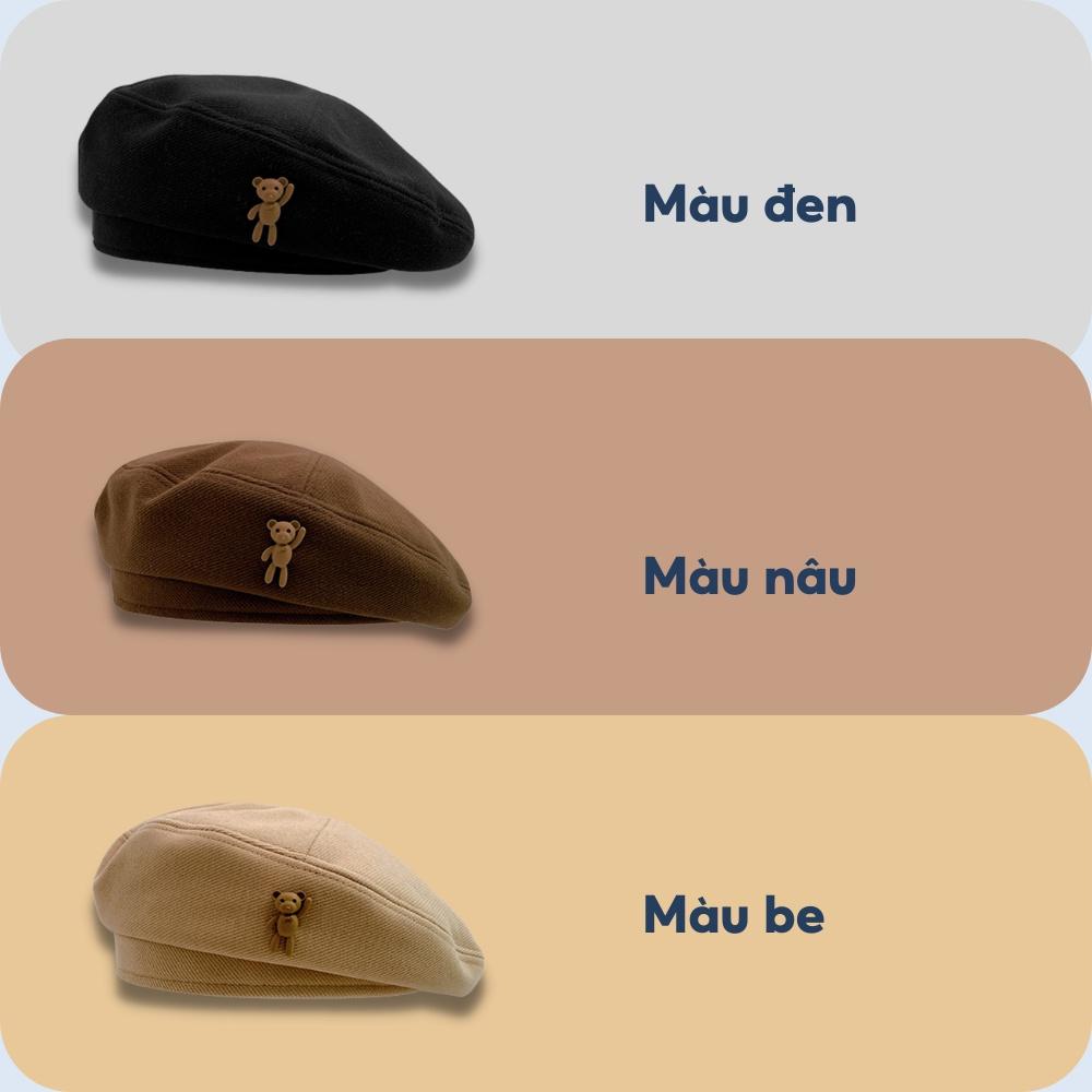 Mũ Nồi Icon Gấu Dễ Thương Jussy Fashion Mũ Beret Nữ Chất Vải Nỉ Phong Cách Vintage Nhiều Màu Sắc Hot Trend