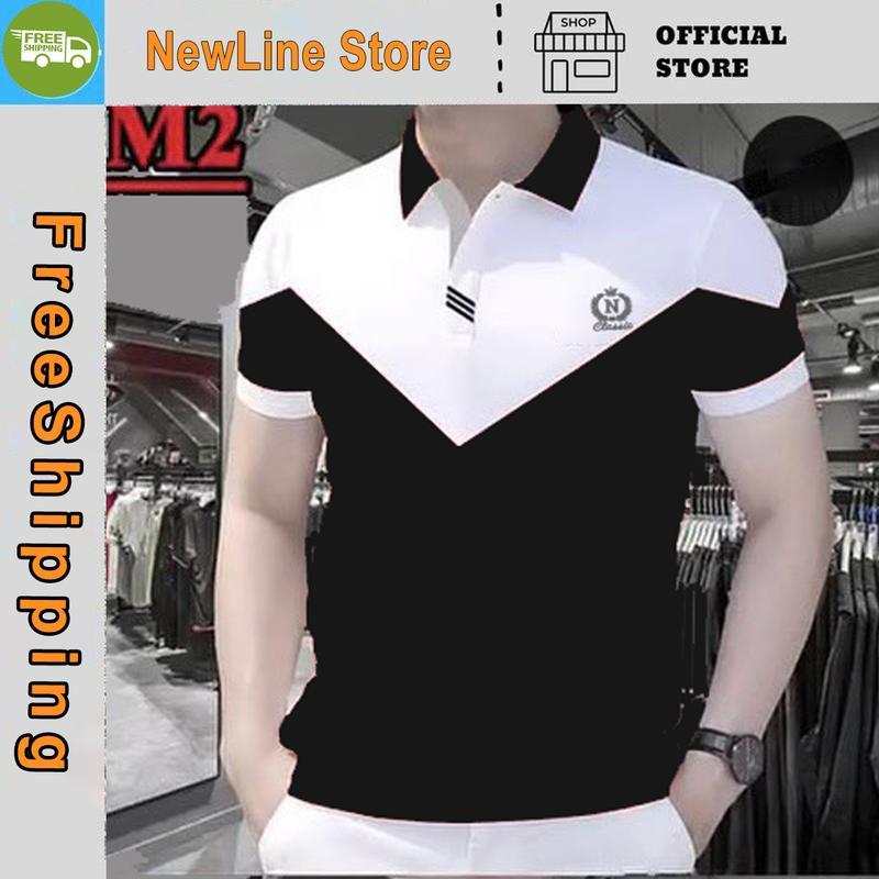 Áo PoLo Nam Cổ Tim MIX 2 Màu Kiểu Dáng Sang Trọng Hàng Cao Cấp   Menswear Có Cổ Ngắn Tay Shirt. - Vai Đen Thân Trắng, Vai Đen Thân Trắng