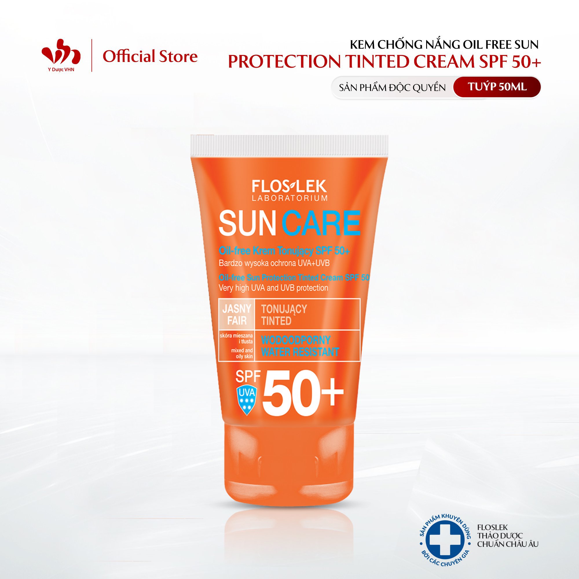 Kem Chống Nắng Cho Da Dầu Mụn Oil Free Sun Protection Tinted Cream SPF 50+ FLOSLEK Giúp Bảo Vệ Da Toàn Diện Tuýp 50ml