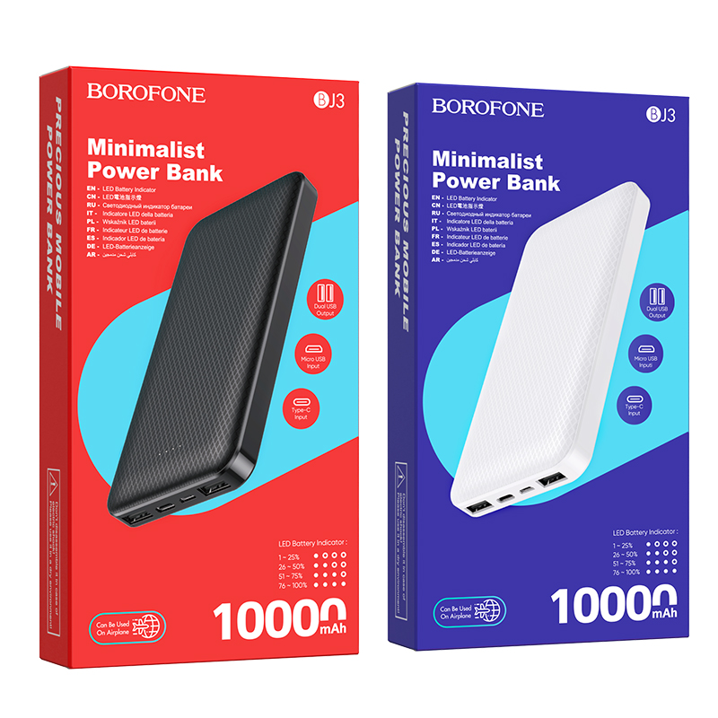 Pin sạc dự phòng Borofone BJ3 Minimalist 10000mAh - 2 cổng USB, 1 cổng Type C- Hàng nhập khẩu