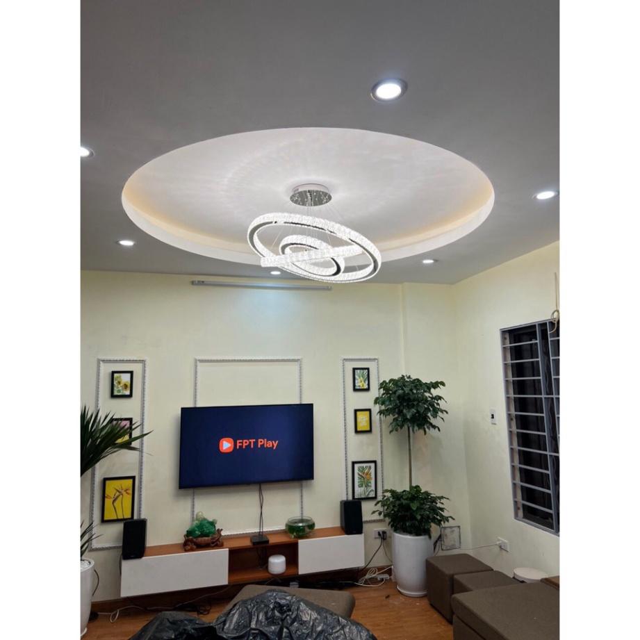 Đèn Thả Trần Pha Lê 3 Vòng Cao Cấp Bản 5cm To Sang Trọng Có Điều Khiển Từ Xa,Ba Chế Độ Đèn Led Decor Phòng Khách,Ngủ,Bếp