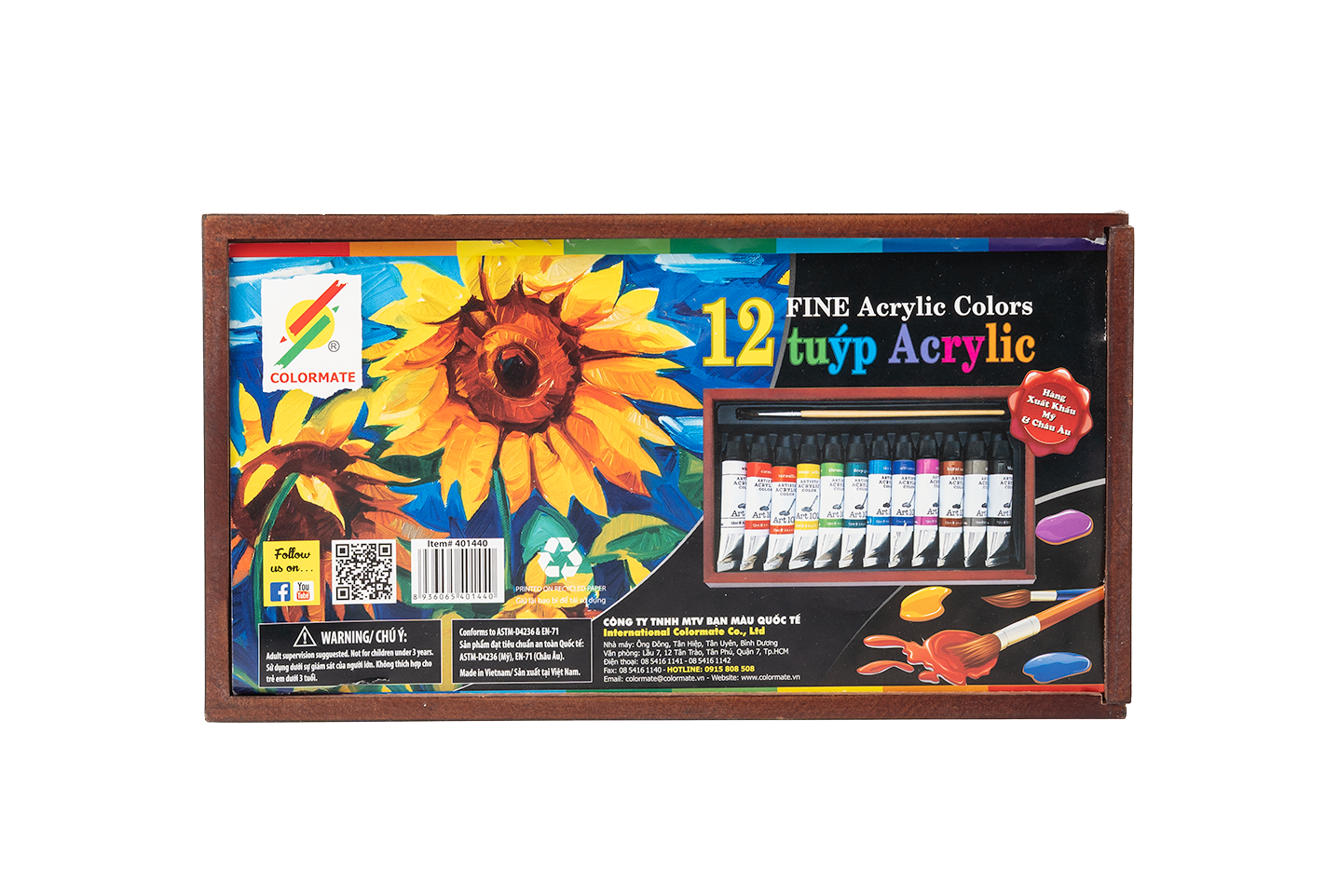 Màu vẽ Acrylic Colormate bộ 12 màu tuýp 12ml - COLORMATE