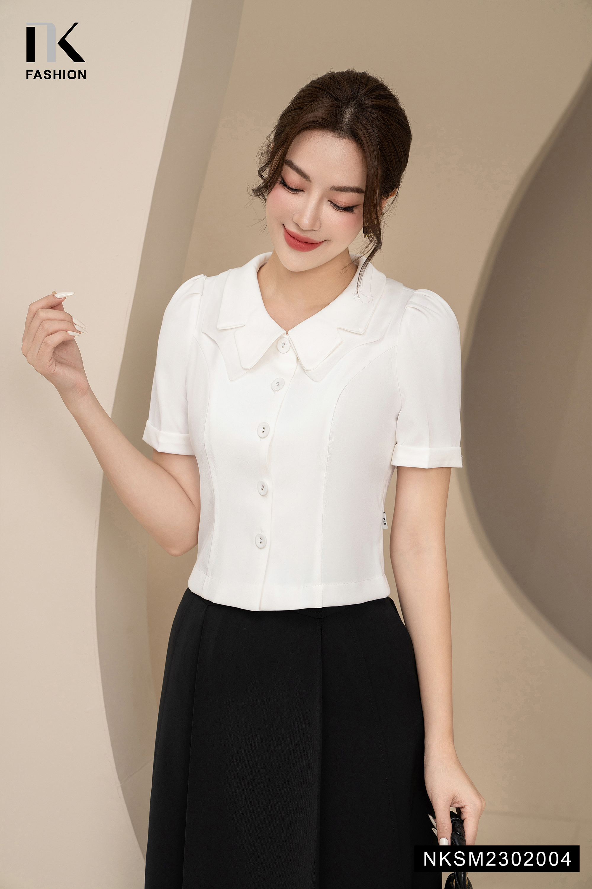 Áo Sơ Mi Nữ NK Fashion Cổ Kẹp Phối Màu Thiết Kế Đơn Giản Thanh Lịch Phù Hợp Đi Làm Chất Vải Hàn Cao Cấp NKSM2302004