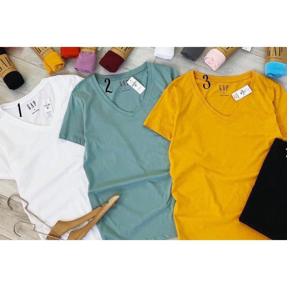 Áo phông cotton cổ tim, áo cuộn nhiều màu