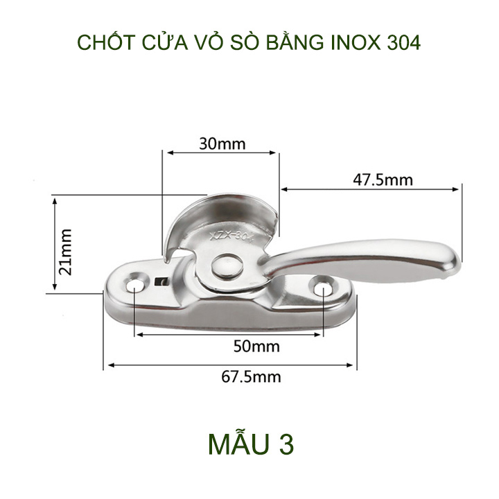 01 Chốt cửa vỏ sò bằng inox 304 không gỉ, dùng cho cửa sổ trượt, lùa, xoay đều được