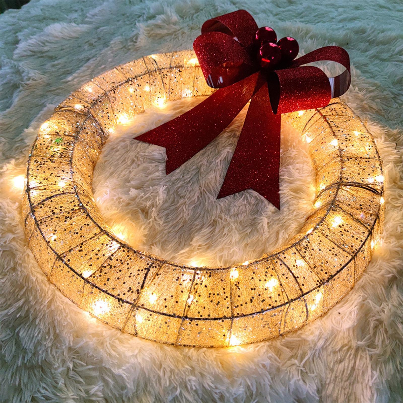 Christmas Wreath Flower Wreaths Ornaments Warm Light Wreath Front Door Wreath for Outdoor Home Window Living Room Balcony
