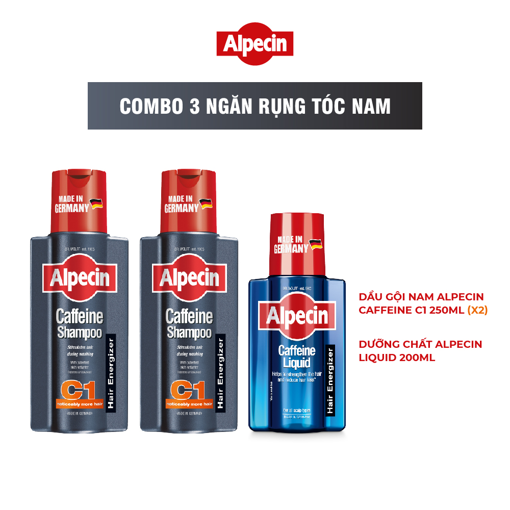 Combo 2 Dầu gội nam Caffeine Alpecin C1 250ml và 1 Dưỡng chất Caffeine Alpecin Liquid 200ml