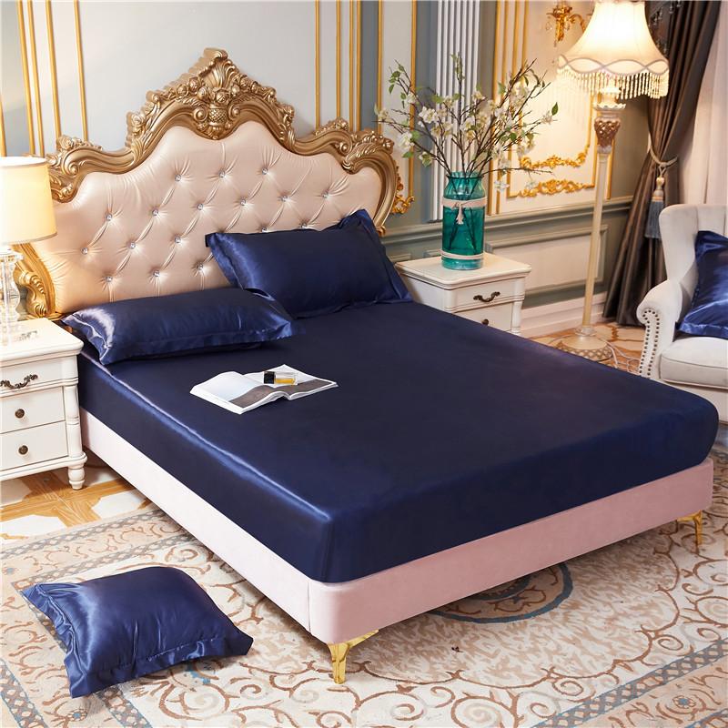 Cao Cấp Lụa Satin Trang Bị Bedsheet Áo Gối Màu Trơn Thun Bọc Nệm Nhà Chăn Ga Giường Matress Bao
