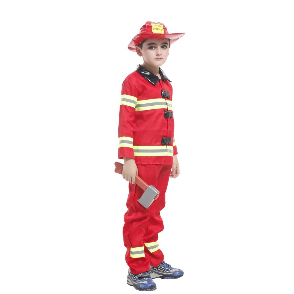 Bộ quần áo hóa trang Lính cứu hỏa Fireman-sọc dạ quang B-0015 cho bé từ 4-12 tuổi chơi Halloween