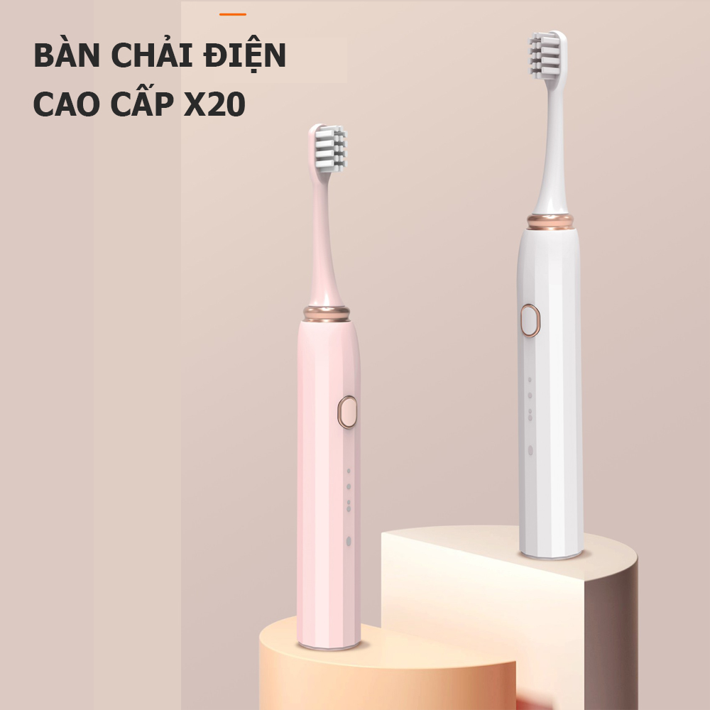 Bàn Chải Đánh Răng Điện Sonic X20 Cao Cấp Tẩy Trắng Răng Máy Đánh Răng Tự Động Lông Mềm Cho Bé 3 Chế Độ Đa Năng Chống Nước Pin Trâu - Tặng 2 Đầu Bàn Chải Điện Và Hộp Đựng Bàn Chải Đánh Răng