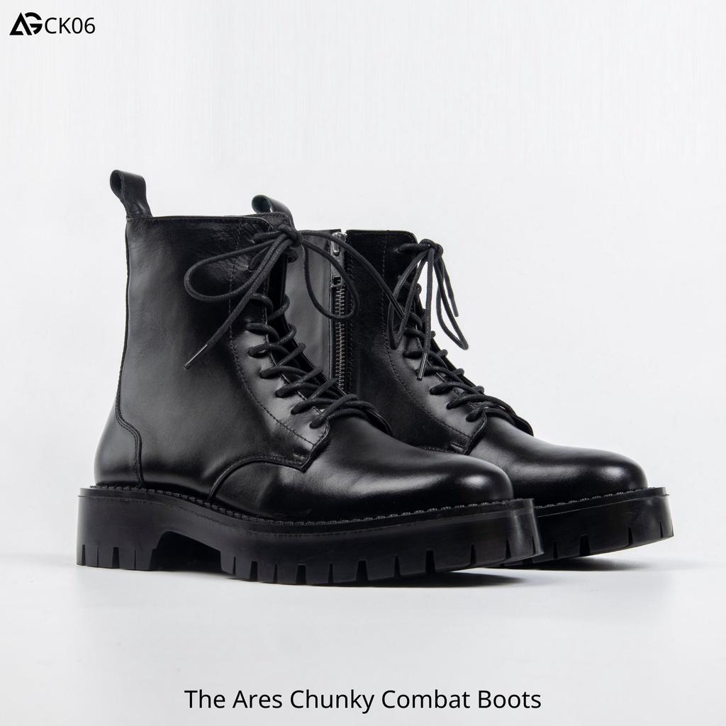 Giày nam da bò cao cấp buộc dây khóa kéo The Ares Chunky Combat boots CK06