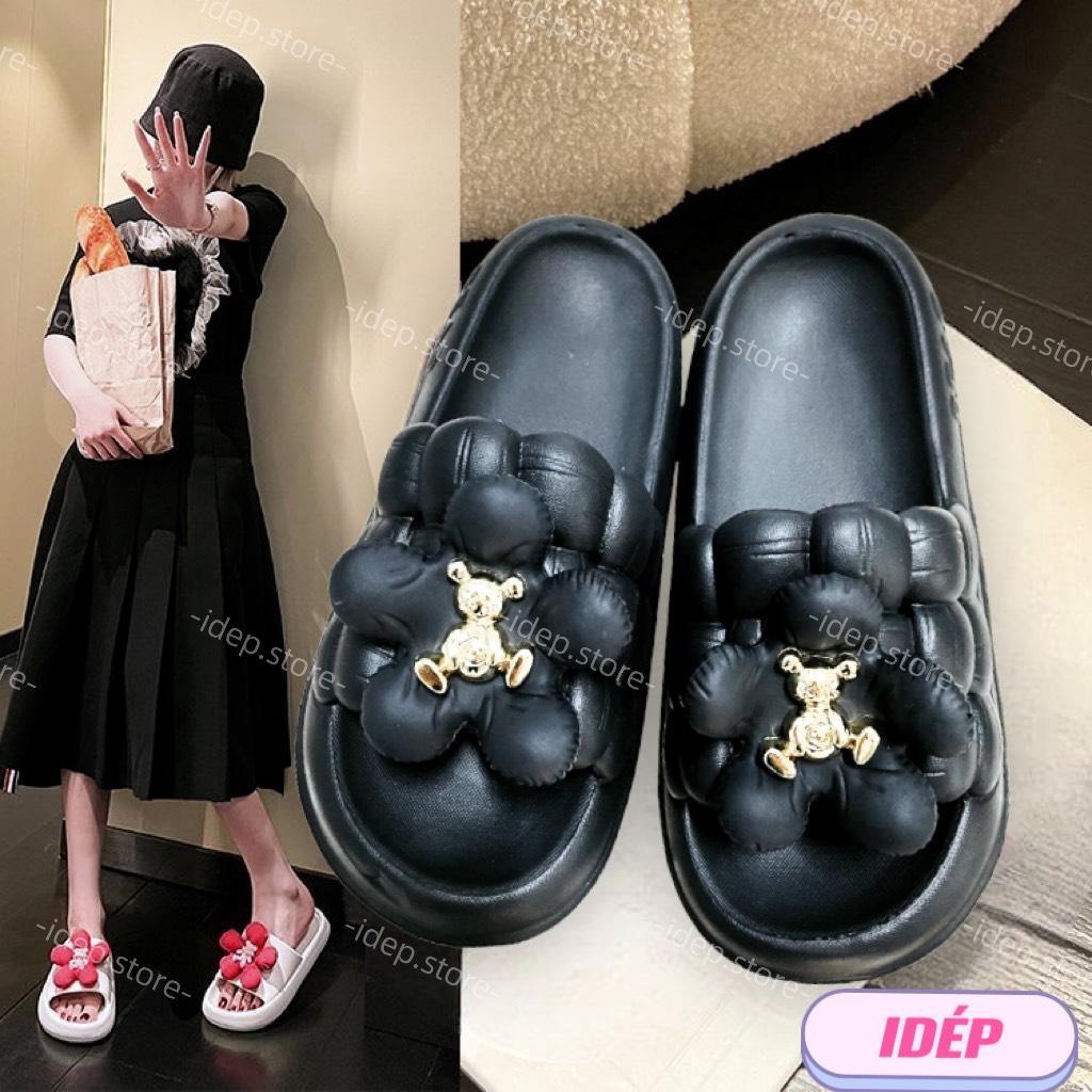 Dép bánh mì nữ quai ngang siêu nhẹ Gấu Hoa dễ thương êm chân đi trong nhà iDÉP DL263