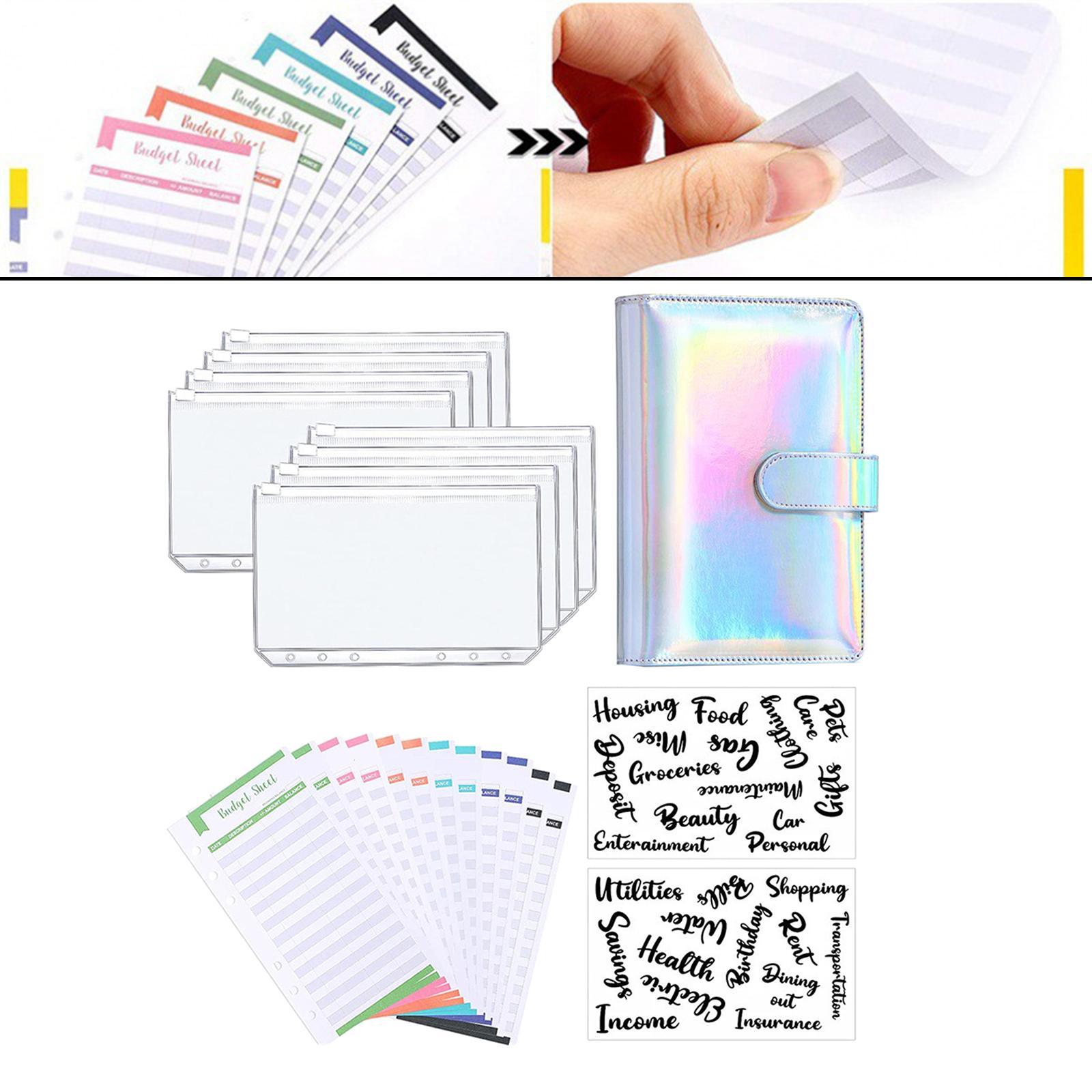 A6 Notebook Binder Budget Binder PVC Transparent Pockets with Letter Stickers Cash Budget Envelopes for Budget Planner Organizer Cash Bills