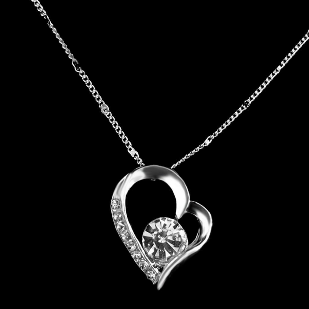 Fashion Rhinestone Heart Pendant & Clear Crystal Diamante Silver Necklace