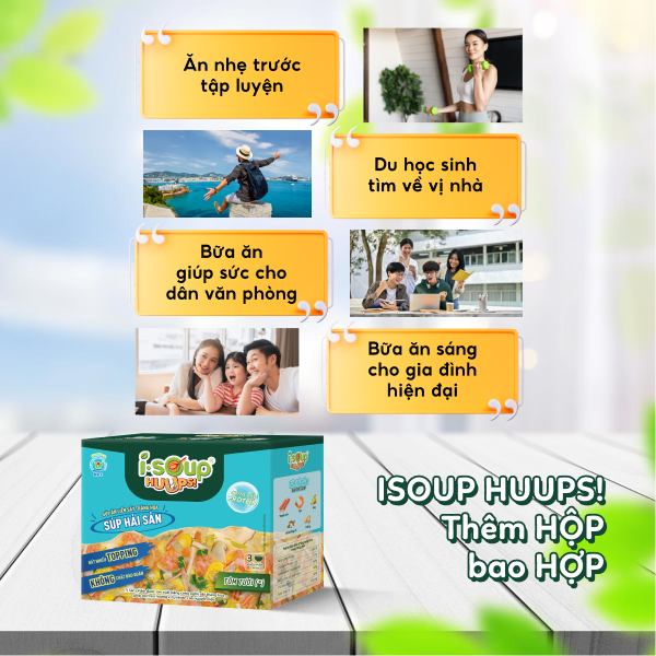 Súp Hải Sản Ăn Liền ISOUP HUUPS Ngon,Dinh Dưỡng,Tiện Lợi (Hộp X 3 Viên) - Súp Ăn Liền Sấy Thăng Hoa