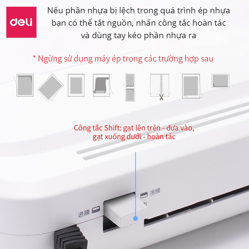 Máy Ép Plastic Nhựa Dẻo Màng Plastic Khổ A4 Chính Hãng Deli - Chuyên Dụng Ép Nhựa Dẻo, Màng Ảnh, Poster - An Toàn Dễ Sử Dụng - E2132 GQ402