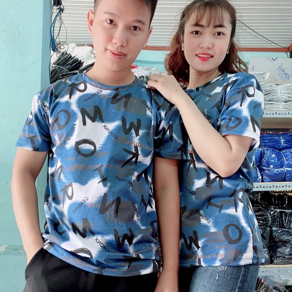 Áo Thun Loang Màu Xanh Biển Nam Nữ Ngắn Tay Cổ Tròn Vải Thun Lạnh Ảnh Chụp Thật