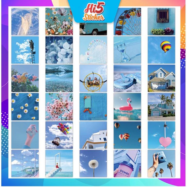 Sticker Hình Dán Trang Trí Phong Cảnh Ngộ Nghĩnh Tone Màu Xanh ms#215