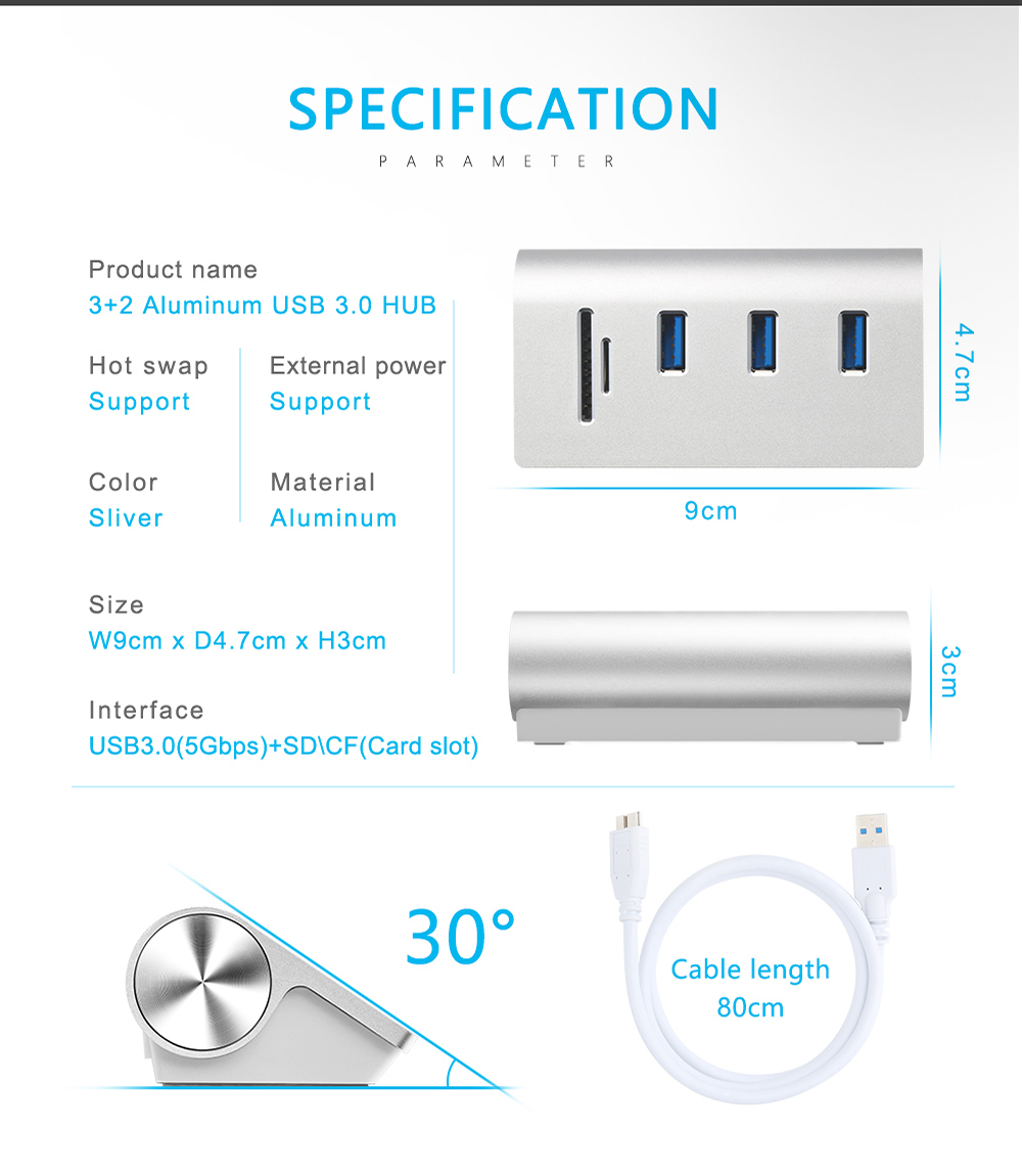 Multi usb3.0 hub 3 port adapter splitter Power Interface SD TF Card Reader for MacBook Air computer laptop High Quality