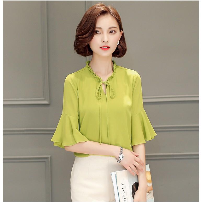 Áo Sơ Mi Cổ xếp Ly Thắt NơTay Loe - QA0048