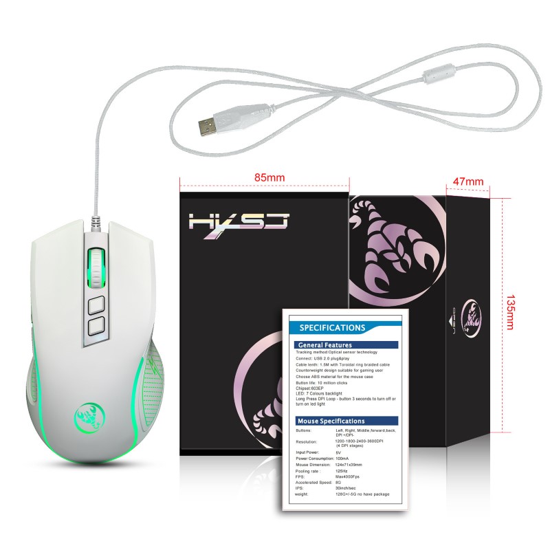 Chuột LED RGB 3600 DPI Gaming Mouse HXSJ X100 - hàng nhập khẩu
