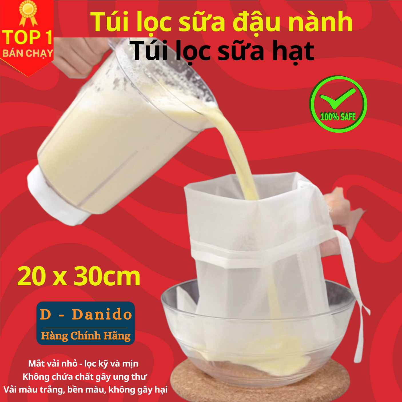 Túi lọc sữa đậu nành, túi lọc sữa hạt, túi lọc trà, lọc gia vị cao cấp - Túi lọc đa năng vải Nhật hàng chính hãng D Danido