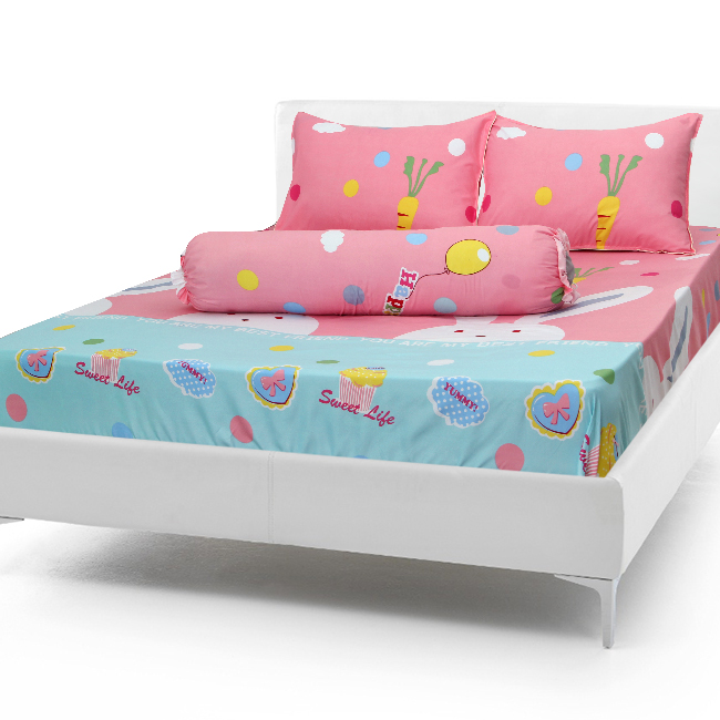 Bộ Drap Cotton Poly Hàn Quốc 1,8 X 2m Thỏ hồng