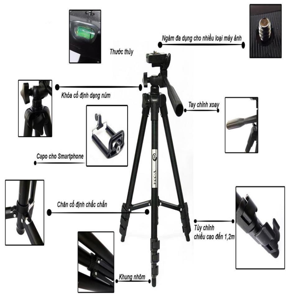 Gậy 3 chân chụp hình điện thoai, chân đế livetream quay Tripod 3120