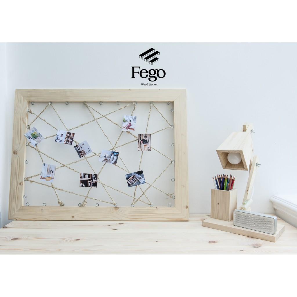 Khung ảnh treo tường dạng lưới bằng gỗ thông Fego/ Giá treo ảnh tặng kèm kẹp gỗ Decor trang trí nhà cửa