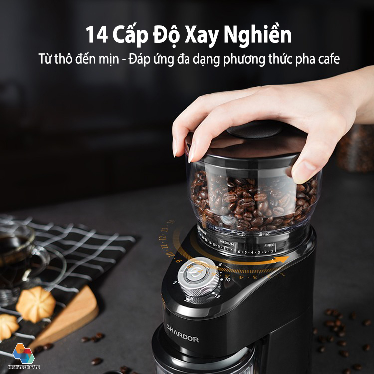 Máy xay hạt cà phê cao cấp nhãn hiệu Shardor CG845B Công suất: 200W Tích hợp 14 chế độ xay hạt cà phê - HÀNG CHÍNH HÃNG