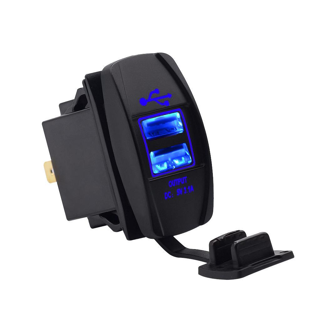 Đảm Bảo Chất Lượng Xe Ô Tô Xe Máy Đa Năng Loại Tàu Dual USB Sạc Xe Hơi Sạc Điện Thoại Đổi Chống Thấm Nước Xanh Dương Đèn LED 12-24V