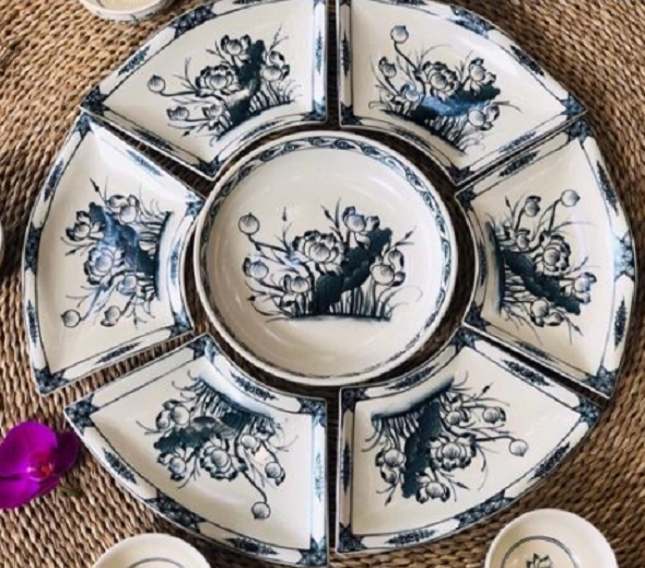 Set bát đĩa hoa hướng dương men rạn