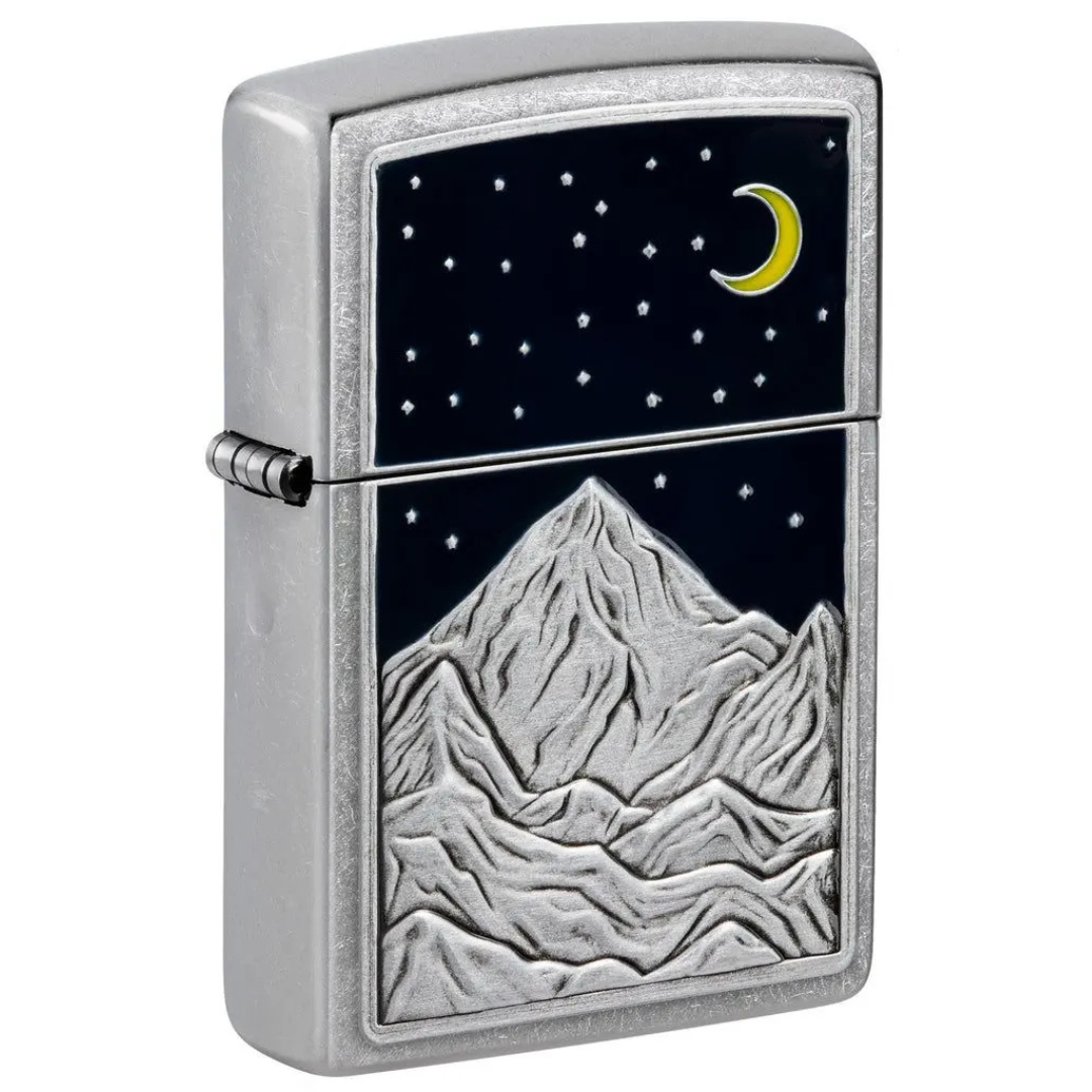 Bật lửa Zippo Mountain Emblem - Dòng Ốp Nổi Hình Núi Và Trăng Khuyết Chính Hãng Mỹ, Vỏ Street Chrome Cổ Điển, Chống Gió