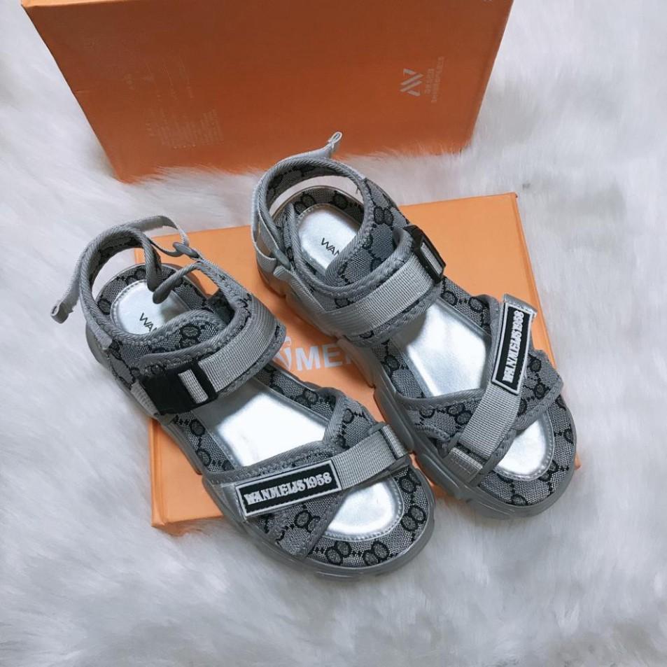 Giày Sandal Nữ, Sandal Nữ Đế Xuồng Cao 3 Cm Phối Họa Tiết Màu Xám Siêu Xinh Hàng QC Fullbox Êm Mềm Đế Nhẹ Chuẩn