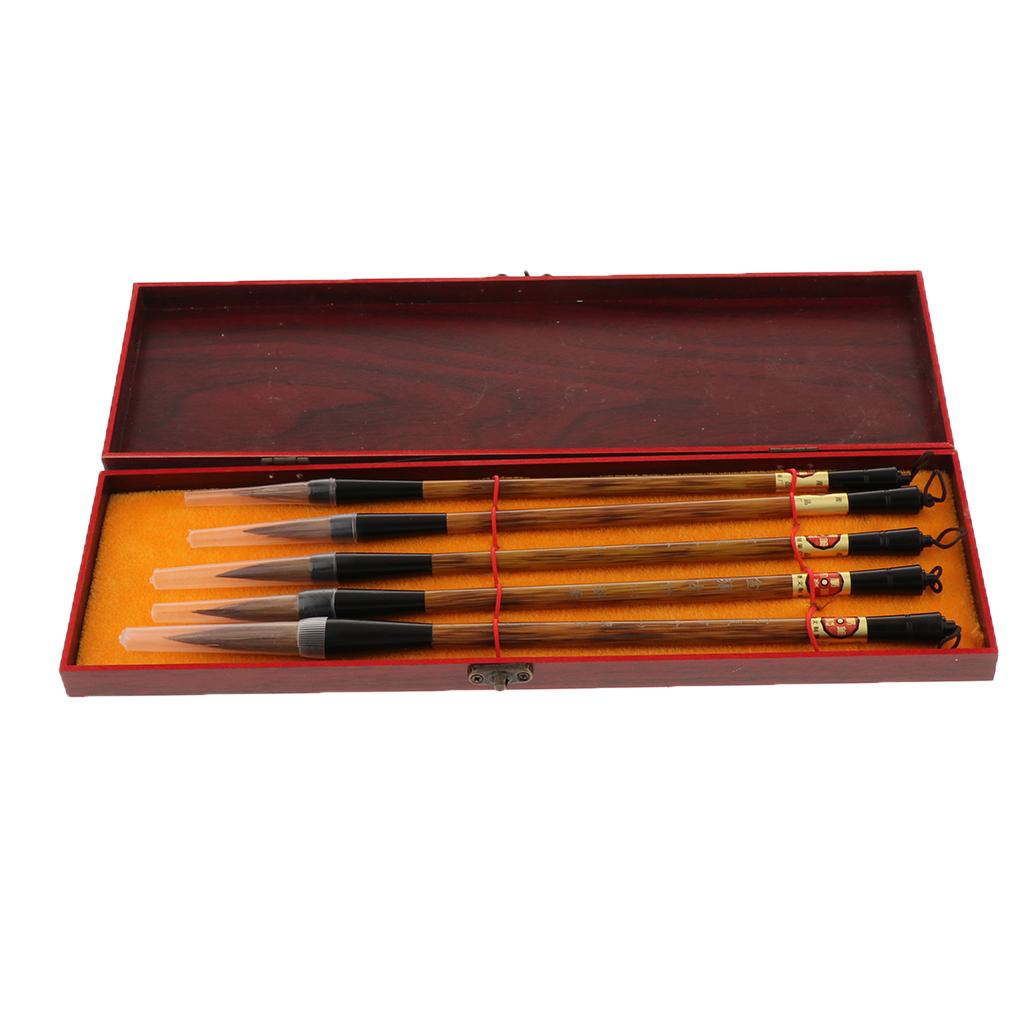 Bộ 5 Chiếc Các Loại Kích Cỡ Chữ Thư Pháp Trung Quốc Bút Viết Tranh Nghệ Thuật Thủ Công Lông Sói Cho Thư Pháp Ngư